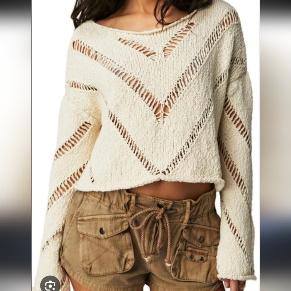 Free People Cream Knit Sweater